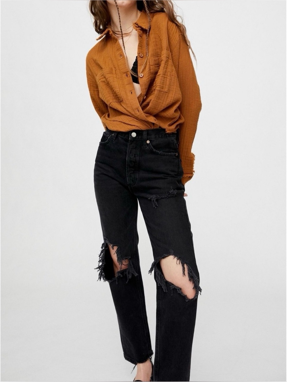 BDG Urban Outfitters Black High-waisted Relaxed Straight Jean Distressed Size 25